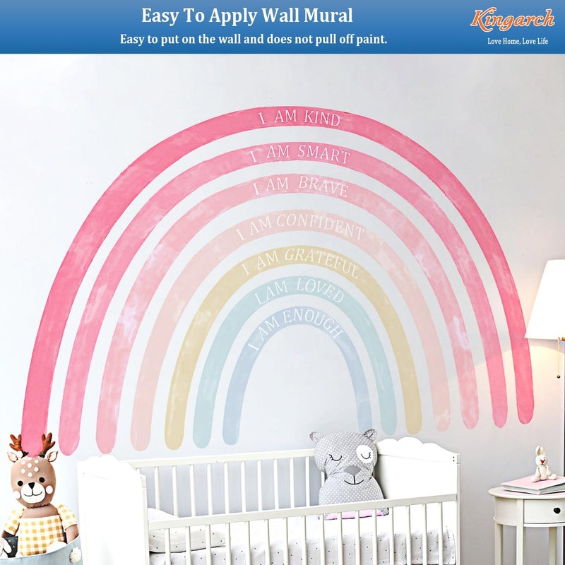 Kingarch Large Colorful Rainbow Wall Decals, Insparational Peel and Stick Fabric Nursery Wall Decor, Removable Home Room Wall Decor Murals Stickers for Kids Girls Toddler Bedroom Living Room Playroom - Image 5